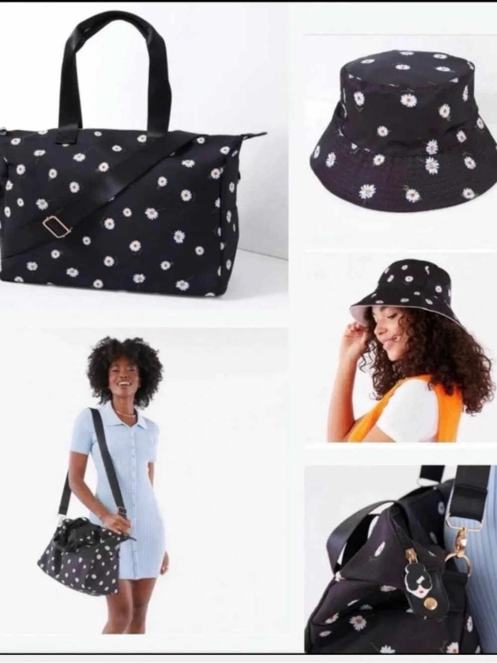 Black Daisy Print Weekender Tote Bag - Stylish Everyday Carry